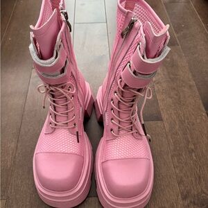 Pink Lace-Up Women's Boots